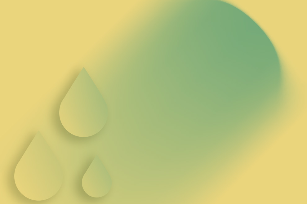 Graphic of water droplet with yellow and green gradient, BOX 2 no visible pipes and a smart drainage system.